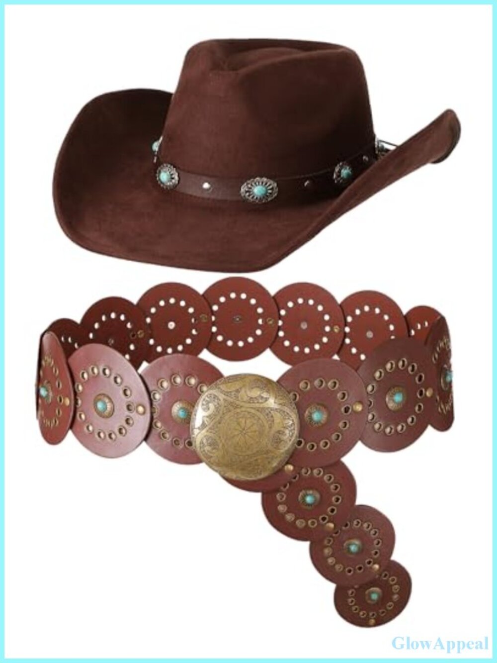 Cowboy Hat and Belt Set Women Wide Brim Felt